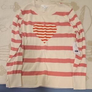 Time and Tru Pink and Orange Striped Heart Sweater